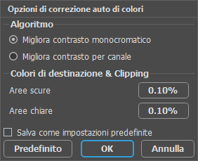 Opzioni di correzione auto di colori