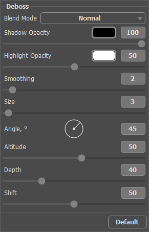 Deboss Effect Settings