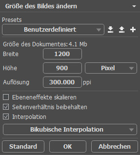 Dialogfeld "Bildgröße ändern" Dialogfeld "Bildgröße ändern"