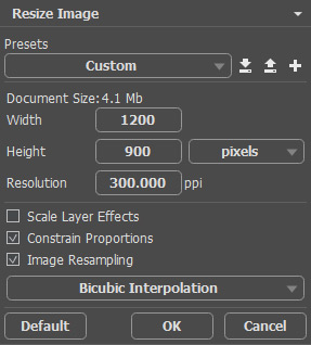 Image Resizing Dialog Box