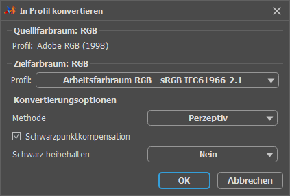 Dialogfeld In Profil konvertieren Dialogfeld In Profil konvertieren