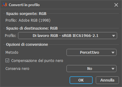 Convert to Profile Dialog Convert to Profile Dialog