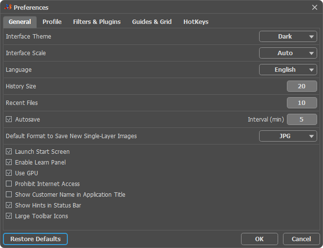 Preferences Window: General Settings