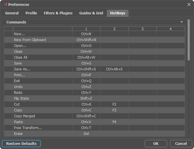 Preferences Window: HotKeys Preferences Window: HotKeys