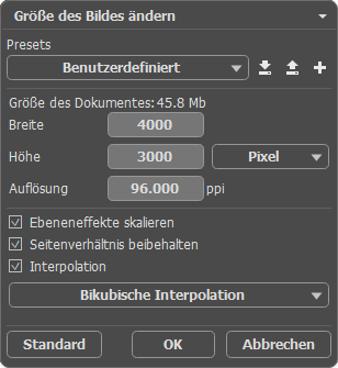 Dialogfeld "Bildgröße" Dialogfeld "Bildgröße"