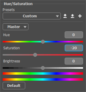 Panneau Paramètres du calque de réglage Teinte/Saturation