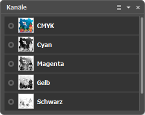 Kanäle-Bedienfeld für CMYK Kanäle-Bedienfeld für CMYK