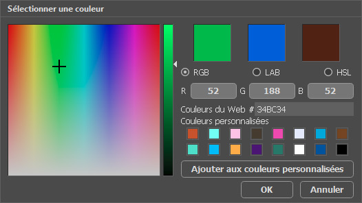 Boîte de dialogue Sélectionner une couleur Boîte de dialogue Sélectionner une couleur