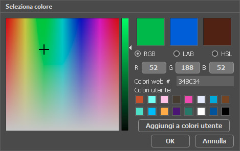 Finestra Seleziona colore Finestra Seleziona colore