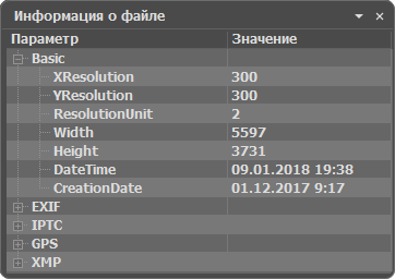 Панель Информация о файле Панель Информация о файле