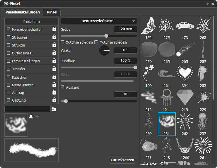 Dialog der Photoshop-Pinsel