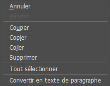 Menu contextuel
Menu contextuel