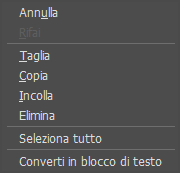 Menu dei comandi Menu dei comandi