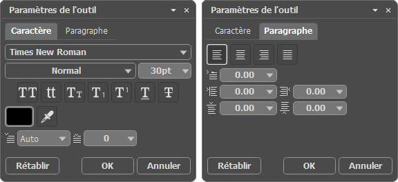 Paramètres de texte Paramètres de texte