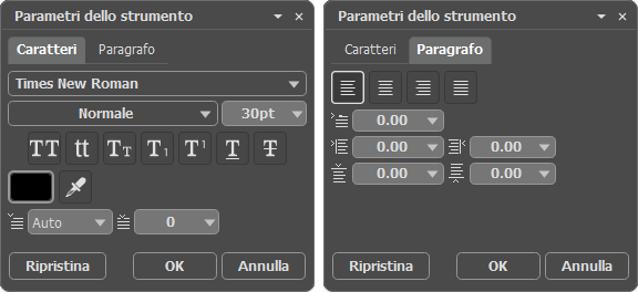 Parametri di testo Parametri di testo