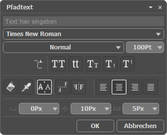 Parameter des Pfadtext-Werkzeugs Parameter des Pfadtext-Werkzeugs
